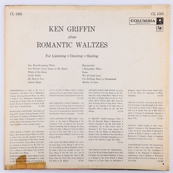 Ken Griffin Plays Romantic Waltzes For Listening, Dancing, Skating 12" LP Record - Picture 2 of 16